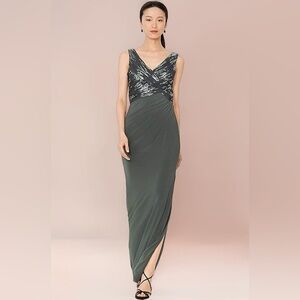 NWT $220 Lauren Ralph Lauren Evening Sequined Mesh Bodice Dress Size 12